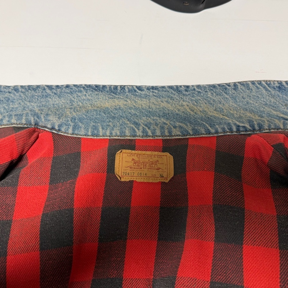 Levi’s‎ Men’s Denim Jacket XL Blue Plaid Lined Trucker Western Americana - Picture 7 of 11